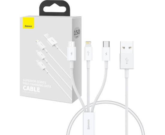 Quick Charge USB to M+L+C  Baseus Superior Data 3.5A 0,5m (White)