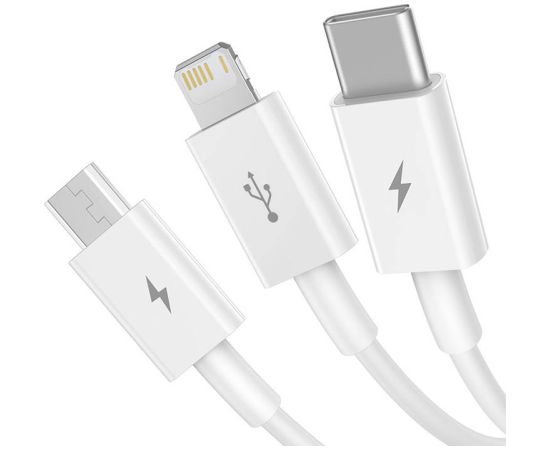 Quick Charge USB to M+L+C  Baseus Superior Data 3.5A 0,5m (White)