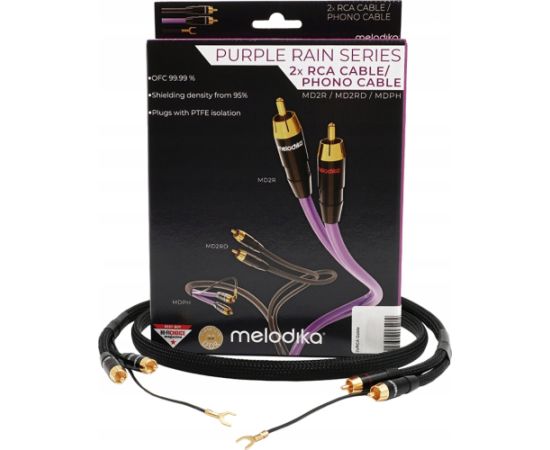 Gramofon Melodika Melodika MDPHD40 Purple Rain Black Edition Kabel 2xRCA PHONO do gramofonu z żyłą uziemiającą - 4m