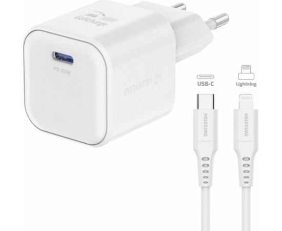 Swissten 3арядное устройство GaN USB-C 20W PD + Kабель для передачи данных USB-C - Lightning 1.2m