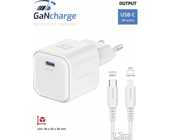 Swissten 3арядное устройство GaN USB-C 20W PD + Kабель для передачи данных USB-C - Lightning 1.2m