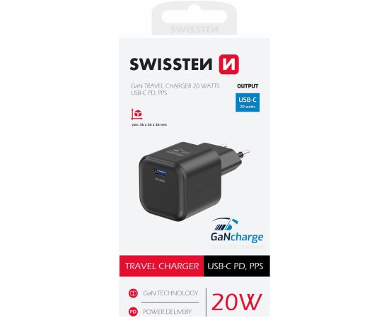 Swissten 3арядное устройство GaN USB-C 20W PD