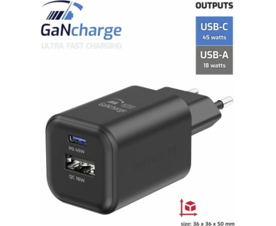 Swissten Travel 3арядное устройство GaN USB-C / PD USB-A / 18W QC / 45W