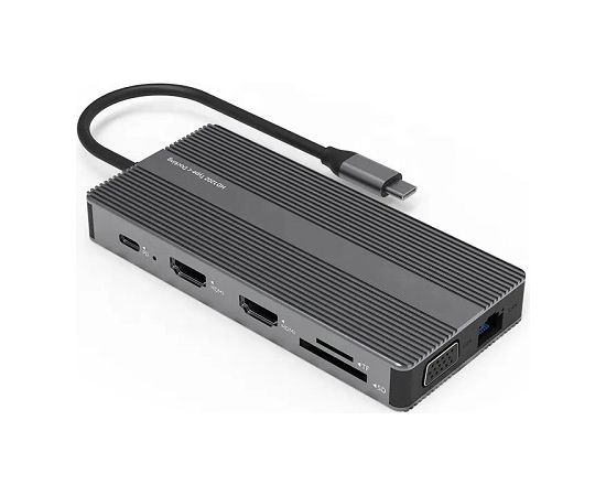 Extradigital Adapter USB Type-C - 2x HDMI, VGA, LAN, 3x USB Type-A, SD, TF, USB Type-C PD100W, Aux