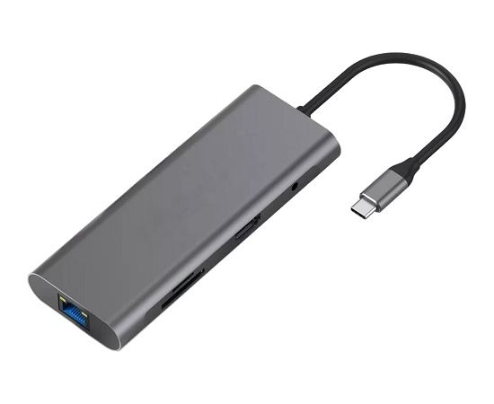 Extradigital Aдаптер USB Type-C - HDMI, LAN, 3x USB Type-A, SD, TF, USB Type-C PD60W, Aux
