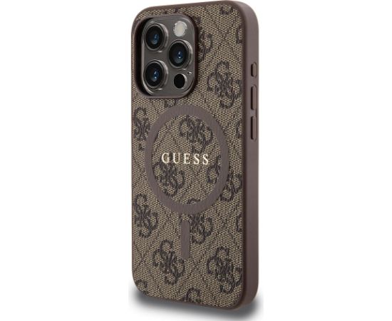 Guess PU Leather 4G Colored Ring MagSafe Case for iPhone 15 Pro Brown