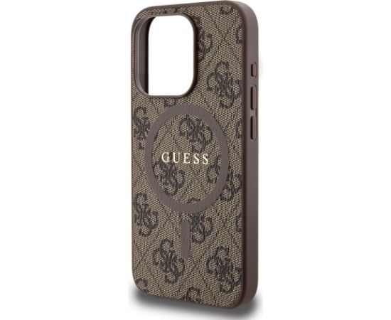 Guess PU Leather 4G Colored Ring MagSafe Case for iPhone 15 Pro Brown