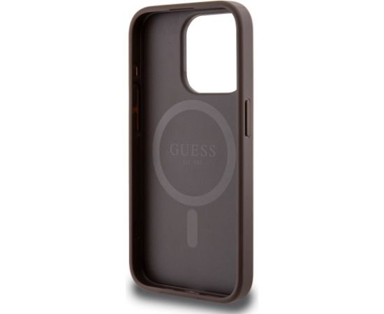 Guess PU Leather 4G Colored Ring MagSafe Case for iPhone 15 Pro Brown