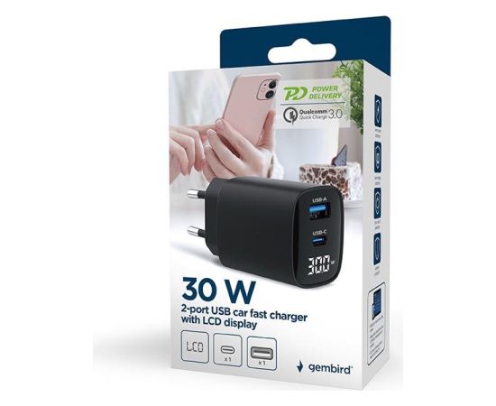 CHARGER USB 30W 2PORT/TA-UC-PDQC30LCD-BK-01 GEMBIRD