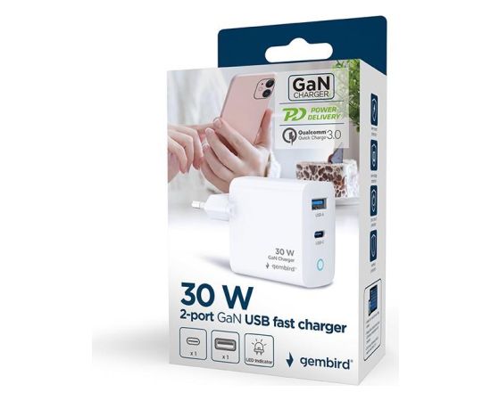 CHARGER USB 30W 2PORT/TA-UC-PDQC30L-W-01 GEMBIRD