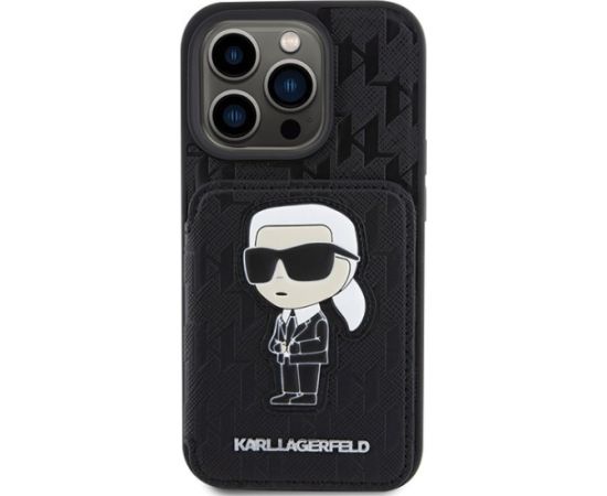 Karl Lagerfeld Saffiano Cardslots and Stand Monogram Ikonik Patch Aizsargapvalks Priekš Apple iPhone 15 Pro Max