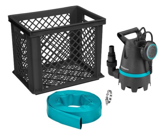 GARDENA dirty water submersible pump 10500 BASIC, flood set, submersible/pressure pump (black/turquoise, 400 watts, including hose connection, storage box)