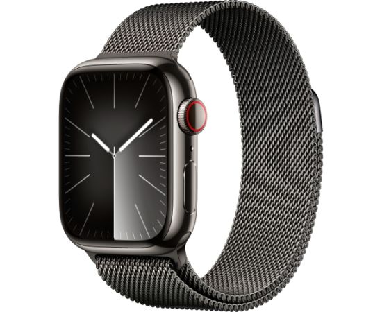 Apple Watch Series 9, Smartwatch (graphite/graphite, stainless steel, 45 mm, Milanese bracelet, cellular)