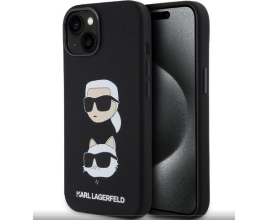 Karl Lagerfeld Apple  iPhone 15 Liquid Silicone Karl and Choupette Heads Case Black