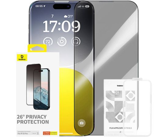 Privacy Protection Tempered Glass Baseus Diamond iPhone 15 Pro