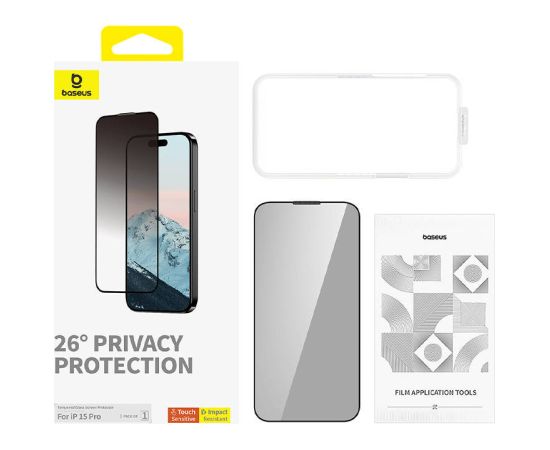 Privacy Protection Tempered Glass Baseus Diamond iPhone 15 Pro