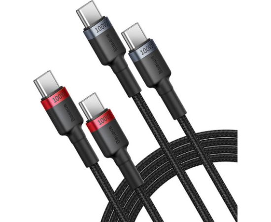 Cable Baseus Cafule USB-C to USB-C 100W,2m, 2psc (Red Black, Grey Black)