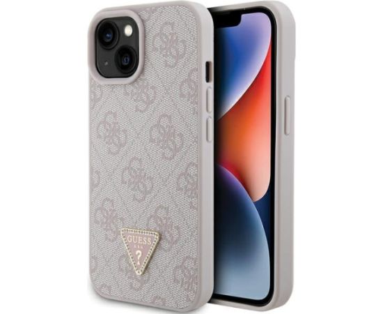 Guess PU Leather 4G Triangle Strass Case Aizsargapvalks Priekš iPhone 15