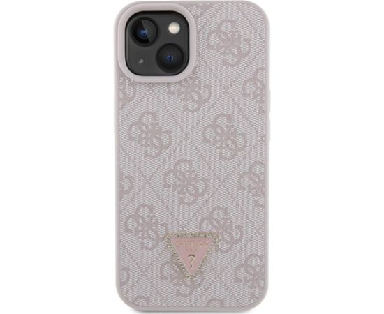 Guess PU Leather 4G Triangle Strass Case Aizsargapvalks Priekš iPhone 15