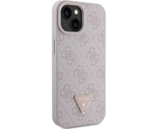 Guess PU Leather 4G Triangle Strass Case Aizsargapvalks Priekš iPhone 15