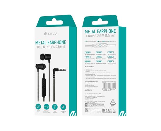 Devia wired earphones Kintone Metal jack 3,5mm black