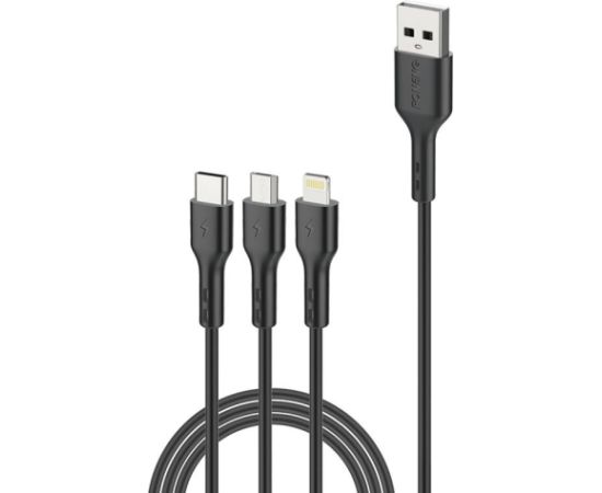 Foneng X36 3in1 USB to USB-C / Lightning / Micro USB Cable, 2.4A, 2m (Black)