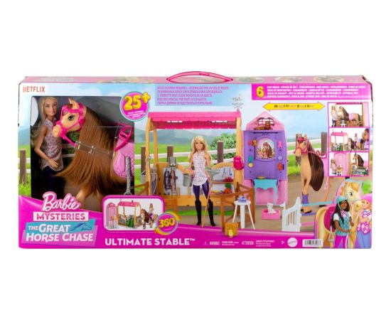 Lalka Barbie Mattel Stadnina Marzeń Zestaw filmowy Zabawka stadnina z lalką Barbie, figurką konika i akcesoriami (HXJ44)