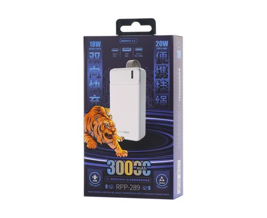 REMAX Power Bank 30000mAh RPP-289 Pure - USB + C tipa - PD 20W QC 18W zils