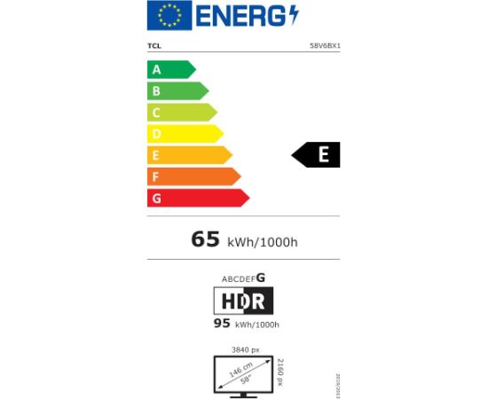 TV Set TCL 58" 4K/Smart 3840x2160 Wireless LAN Bluetooth Google TV 58V6B