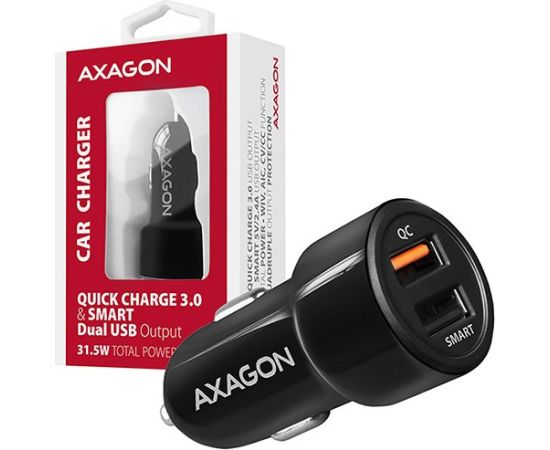 AXAGON PWC-QC5 car charger Smart 5V 2,4A + QC3.0, 30W, black