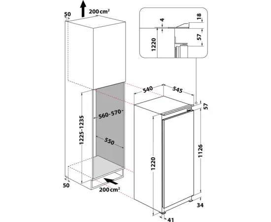 Whirlpool ARG7341 ledusskapis iebūvējams 122cm