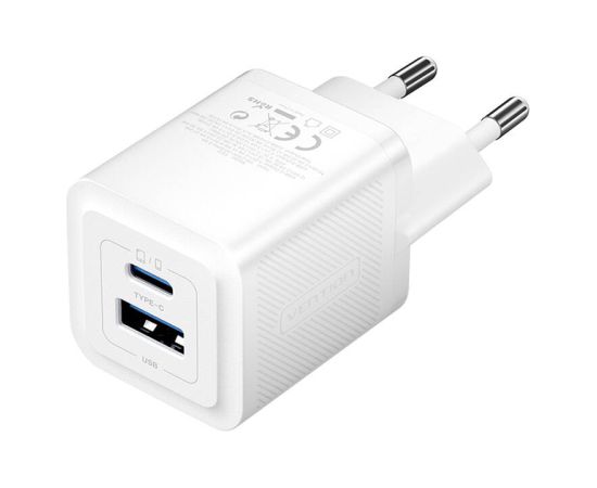 Wall charger, Vention, FEQW0-EU,  USB-C + USB- A,  30W/30W , GaN (white)