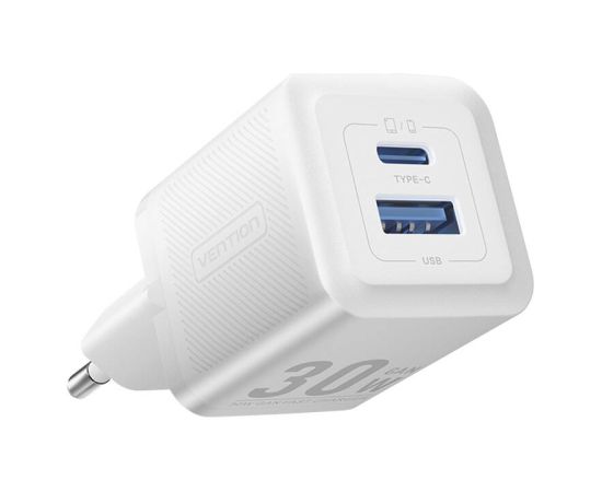 Wall charger, Vention, FEQW0-EU,  USB-C + USB- A,  30W/30W , GaN (white)