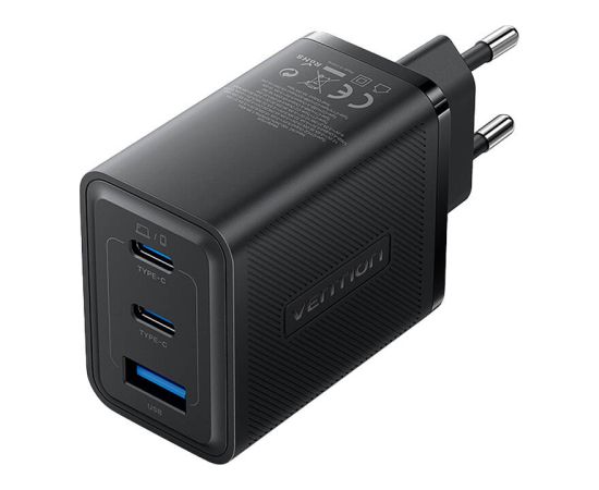 Wall charger, Vention, FERB0-EU,  2xUSB-C, USB- A, 65W/65W/30W, GaN (black)