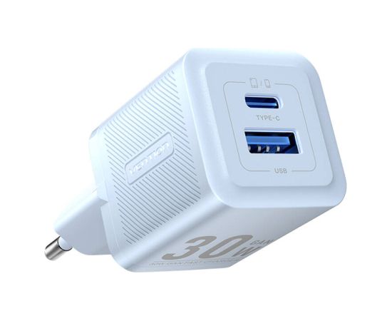 Wall charger, Vention, FEQL0-EU,  USB-C + USB- A,  30W/30W, GaN (blue)