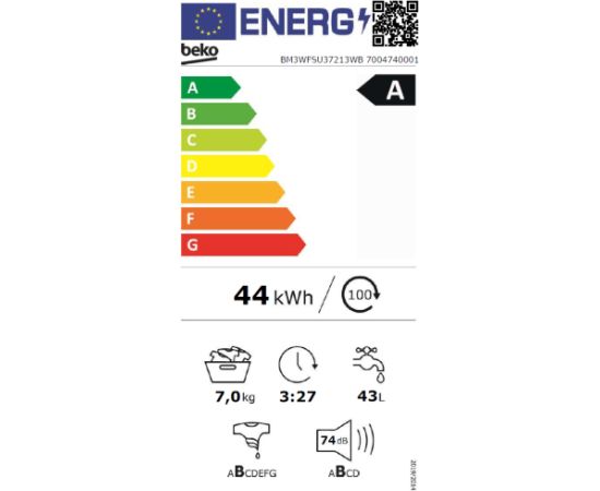 Beko BM3WFSU37213WB Veļas mašīna 7kg 1200rpm