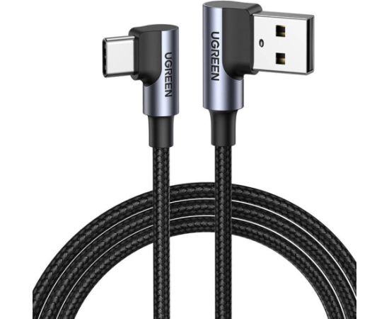 USB-C-uz USB-A 2.0 leņķveida kabelis UGREEN US176, 3A, 3 m (melns)