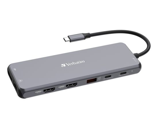 Verbatim USB-C Pro multiport hub CMH-13, 13 port, docking station (grey, 2x HDMI, DP, RJ-45, 6x USB-A, audio, 2x USB-C PD)