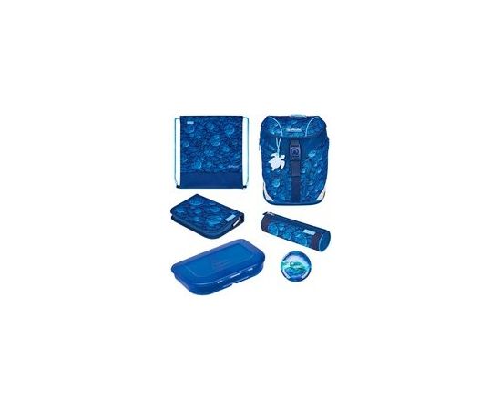 Herlitz SoftLight Plus GreenLine Deep Sea, school bag (blue, incl. filled 16-piece school case, pencil case, sports bag)