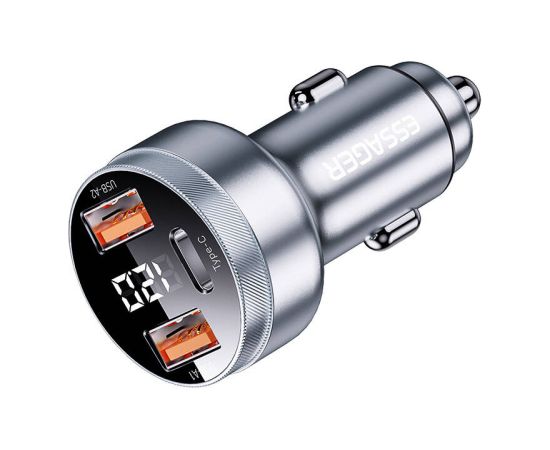 Car Charger 2xUSB-A+USB-C 80W Essager LED (grey)