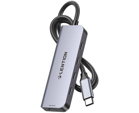 Lention 5in1 Hub USB-C to 4x USB-C 5Gbps + USB-C 5V-IN 15W (gray)