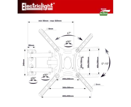 Electriclight 26-50&quot; TV stiprinājums pie sienas 30kg, melns - KB-01-84