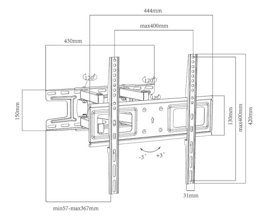 Electriclight TV stiprinājums pie sienas 26-55 collas, līdz 35kg, melns - REDOX K35