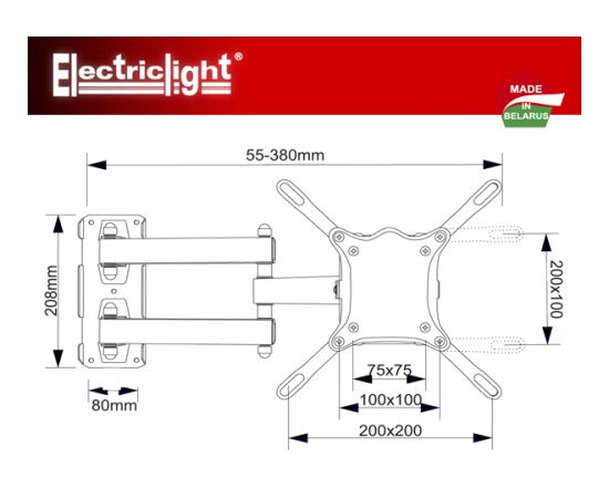 Electriclight TV stiprinājums pie sienas 33-107cm, melns - KB-01-66U