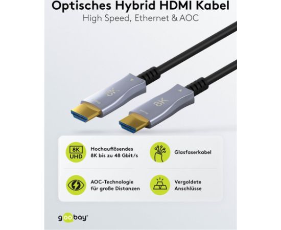 Kabelis HDMI-HDMI 40 m (HDMI 2.1) optiskais hibrīds 8K @ 60 Hz/ 4K @ 120 Hz Goobay