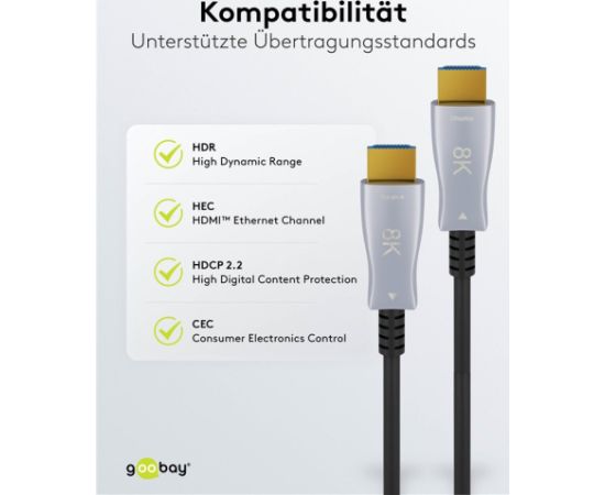 Kabelis HDMI-HDMI 40 m (HDMI 2.1) optiskais hibrīds 8K @ 60 Hz/ 4K @ 120 Hz Goobay