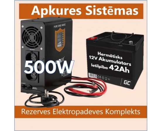 Rezerves Elektropadeves Komplekts Apkures Sistēmai 500W + 12V 42Ah akumulators