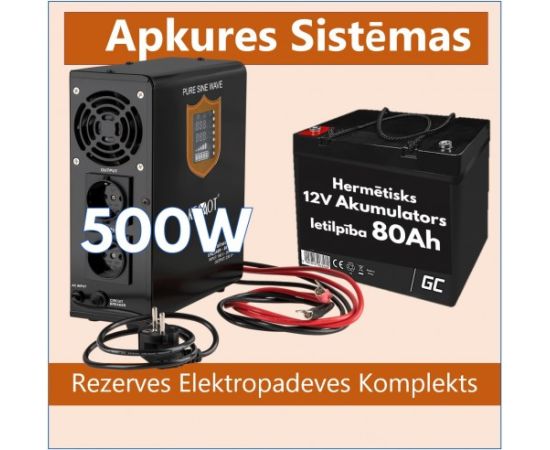 Rezerves Elektropadeves Komplekts Apkures Sistēmai 500W + 12V 50Ah akumulators