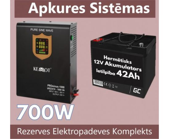 Rezerves Elektropadeves Komplekts Apkures Sistēmai UPS 700W + 12V 42Ah akumulators