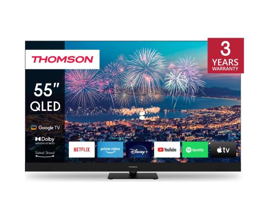 TV Set THOMSON 55" 4K Smart QLED 3840x2160 Wireless LAN Bluetooth Google TV Black 55QG6C14